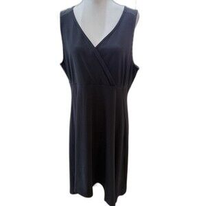 Eileen Fisher Organic Cotton Wrap Dress Black Sleeveless V Neck Knee Length XL